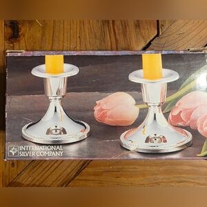 Vtg 1990 International Silver Company Silver Plate Candlestick Holders Candle